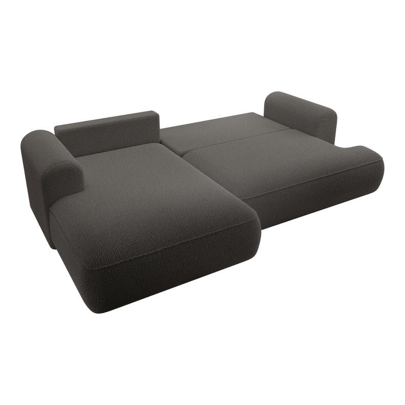 Kampinė sofa lova OVO, kairė, tamsiai pilka boucle
