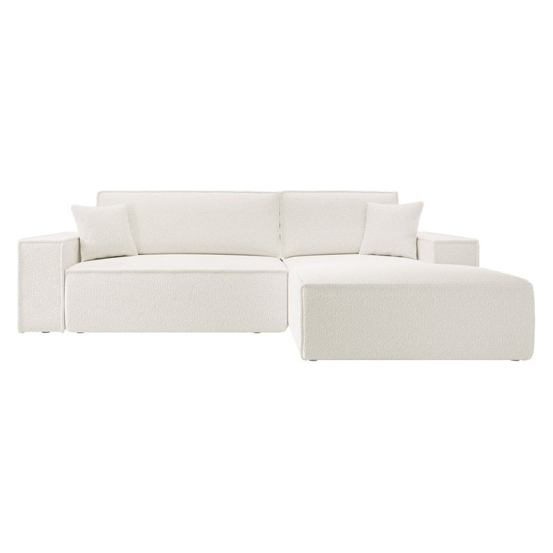 Kampinė sofa FARESE, dešinė pusė, kreminės spalvos, su miegamąja funkcija, boucle audinys