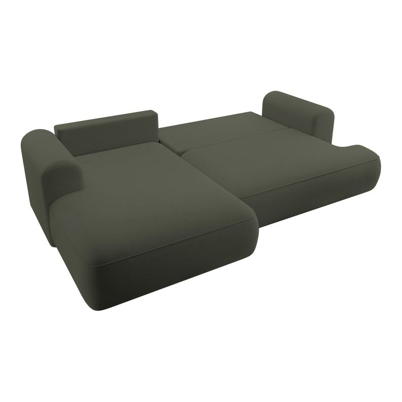 Kampinė sofa lova OVO, kairė, alyvuogių aksomas