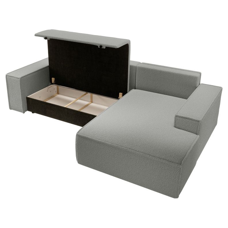 Corner sofa bed FERNANDO, right-hand side, grey, boucle