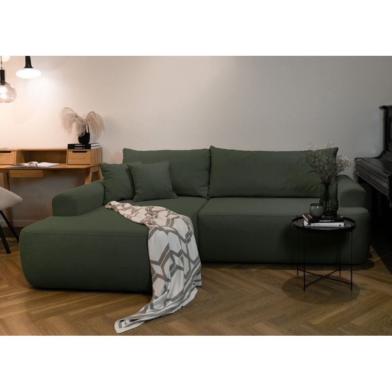 Kampinė sofa lova OVO, kairė, alyvuogių aksomas