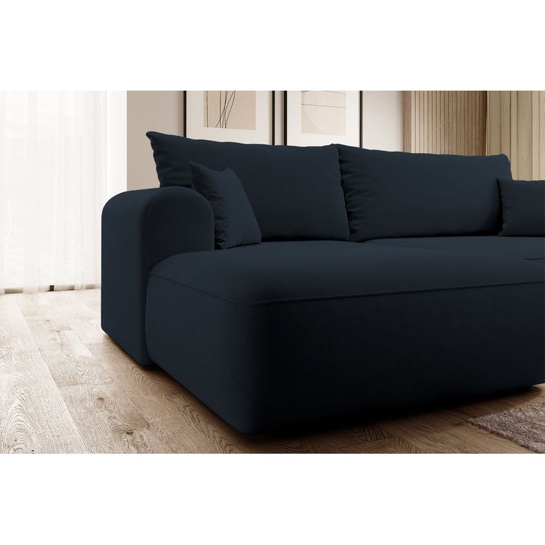 Kampinė sofa lova OVO, kairė, mėlynas aksomas