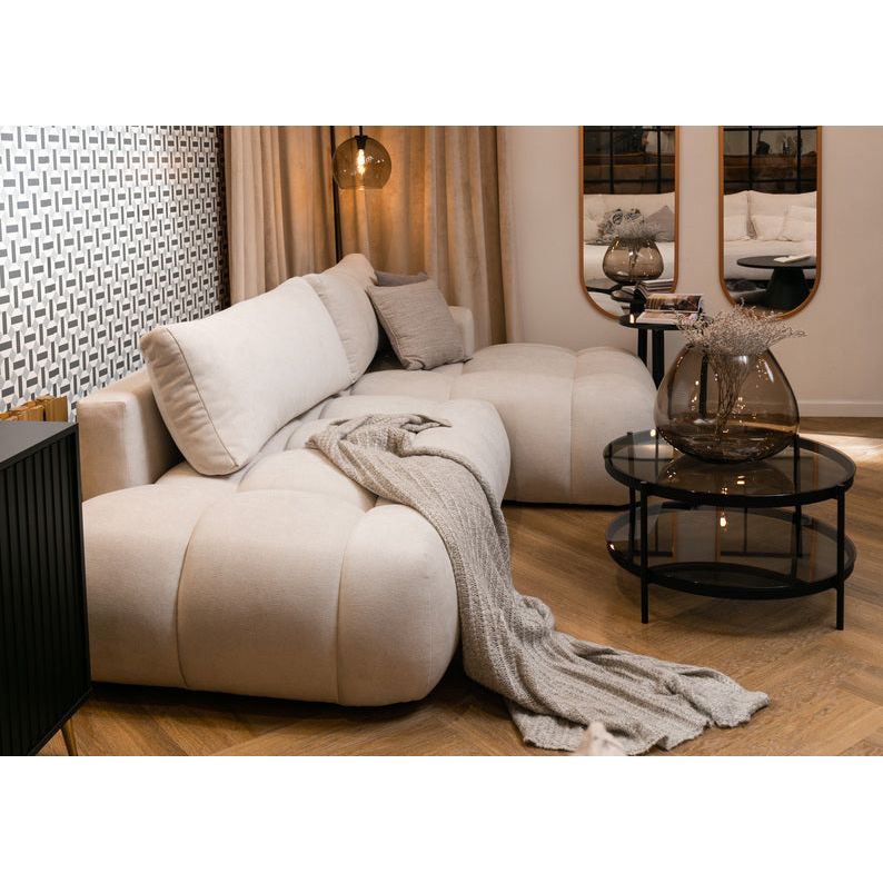 Kampinė sofa lova OMBO, dešinė, natūrali