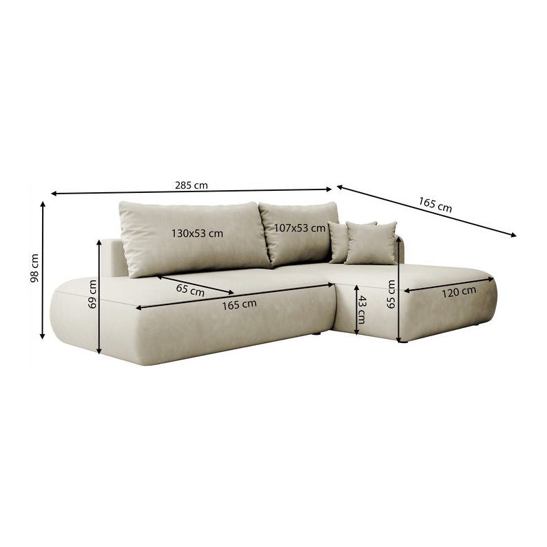 Kampinė sofa FOGA, dešinė pusė, ruda spalva, su miegamąja funkcija