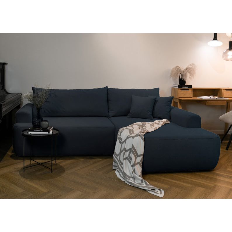 Kampinė sofa lova OVO, dešinė, mėlynas aksomas
