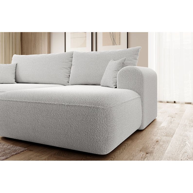 Corner sofa bed OVO, right, grey boucle
