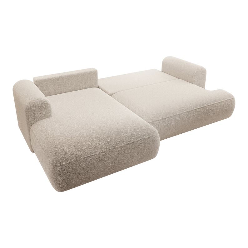 Kampinė sofa OVO,  kairė pusė, smėlio spalvos, su miegamąja funkcija, boucle audinys