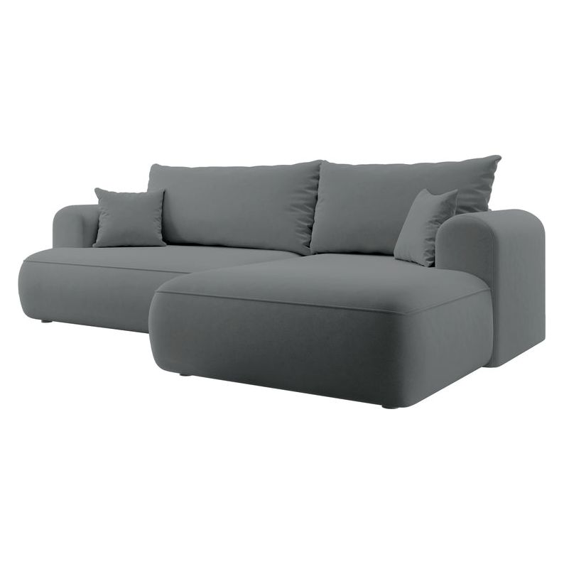Kampinė sofa lova OVO, dešinė, tamsiai pilkas aksomas