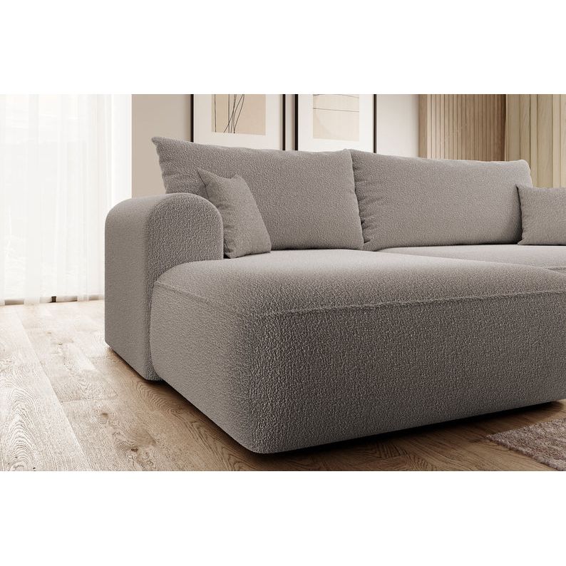 OVO corner sofa bed, left, dark beige boucle