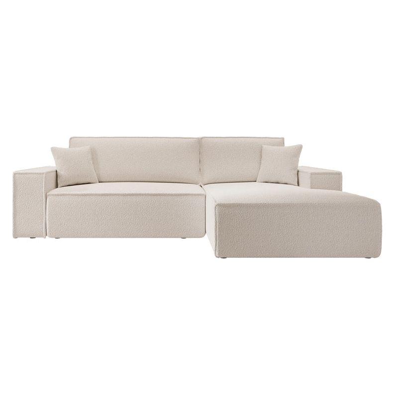 Kampinė sofa lova FERNANDO, dešinė pusė, smėlio, boucle