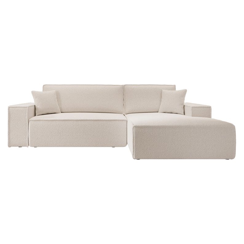 Kampinė sofa FARESE, dešinė pusė, smėlio spalvos, su miegamąja funkcija, boucle audinys