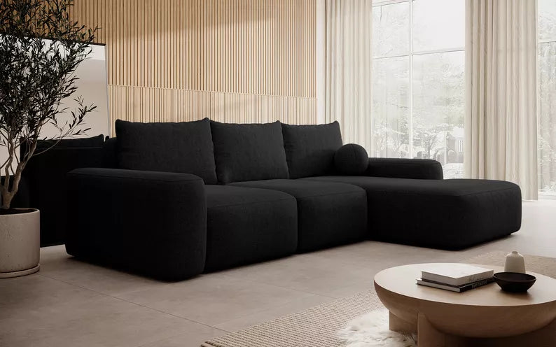Kampinė sofa CARNOS, juodos spalvos šenilas