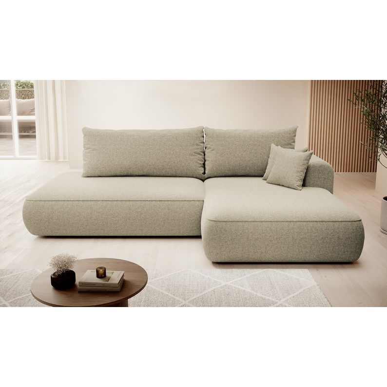 Kampinė sofa lova  FOGA, dešinė pusė, smėlio spalva