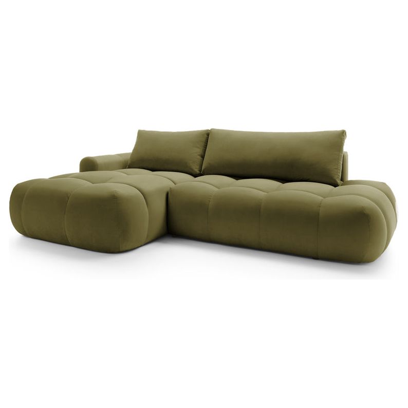 Kampinė sofa lova OMBO, kairė, žalias aksomas