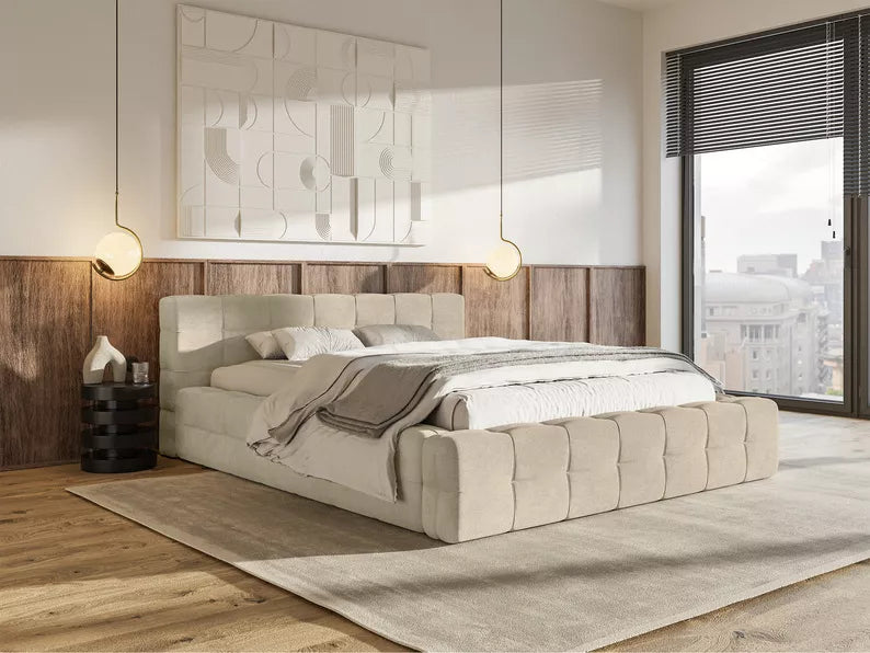Bed JULIETTE, sand, with bedding storage