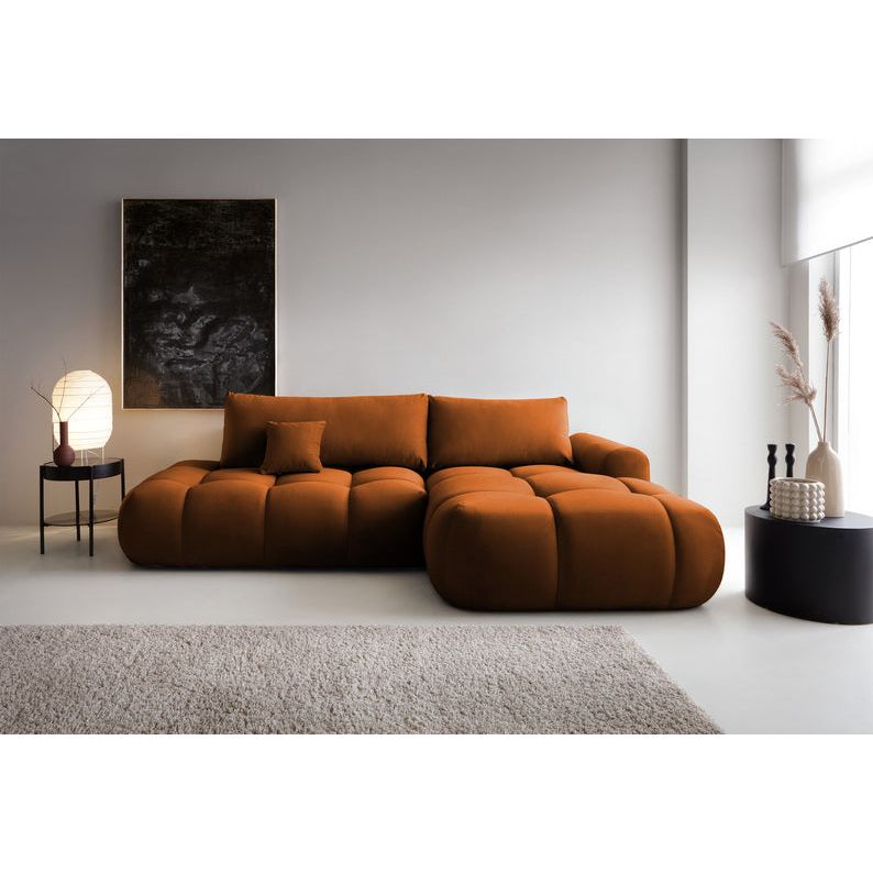 Kampinė sofa lova OMBO, dešinė, varinis aksomas