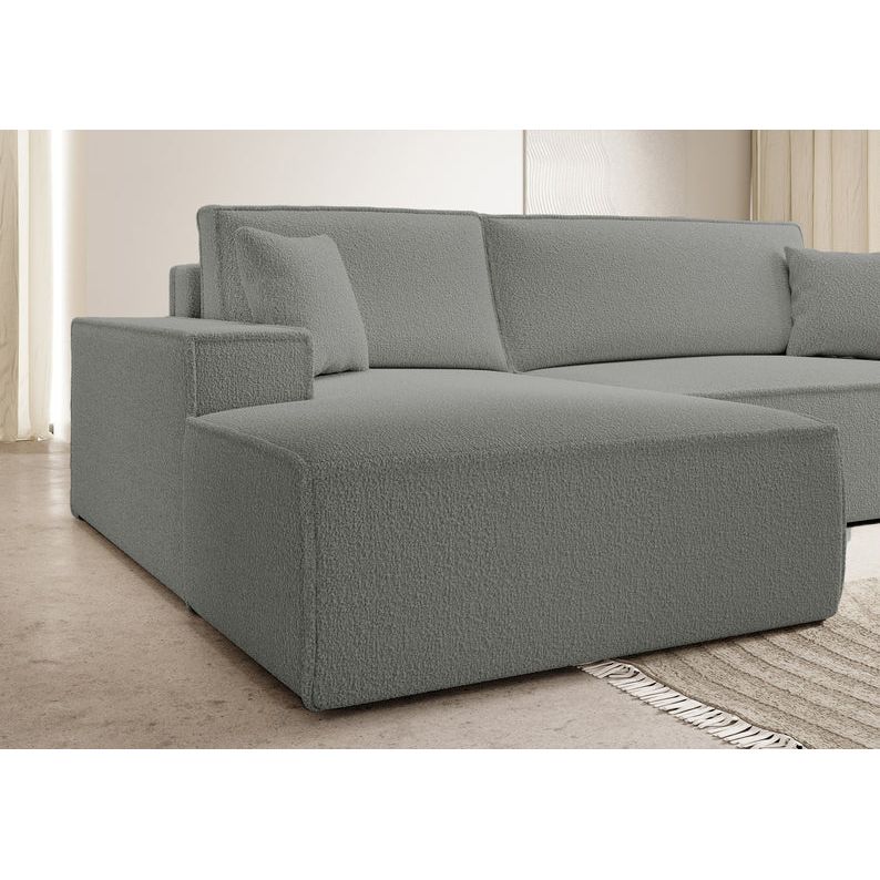 Kampinė sofa FARESE, kairė pusė, pilkos spalvos, su miegamąja funkcija, boucle audinys