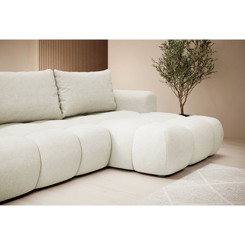 Kampinė sofa lova OMBO, dešinė, natūrali