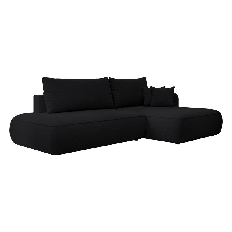 Kampinė sofa lova FOGA, dešinė pusė, juoda spalva