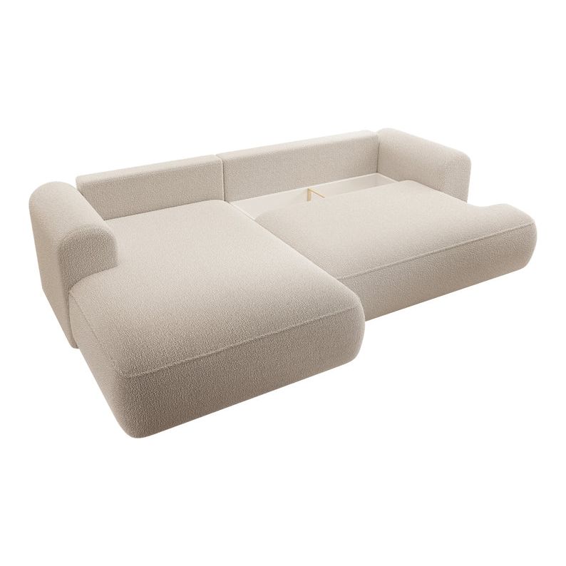 Kampinė sofa lova OVO, kairė, smėlio boucle