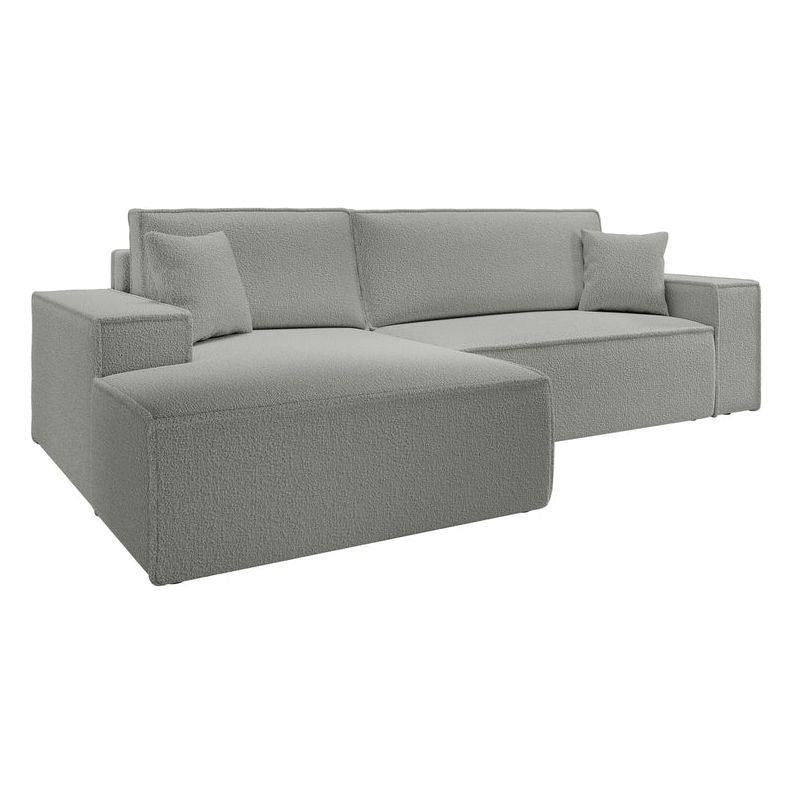 Kampinė sofa lova FERNANDO, kairė pusė, pilka, boucle