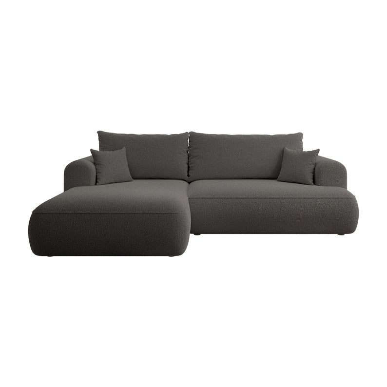 Kampinė sofa lova OVO, kairė, tamsiai pilka boucle
