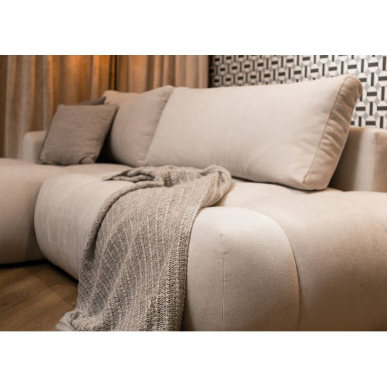 Kampinė sofa lova OMBO, kairė, natūrali