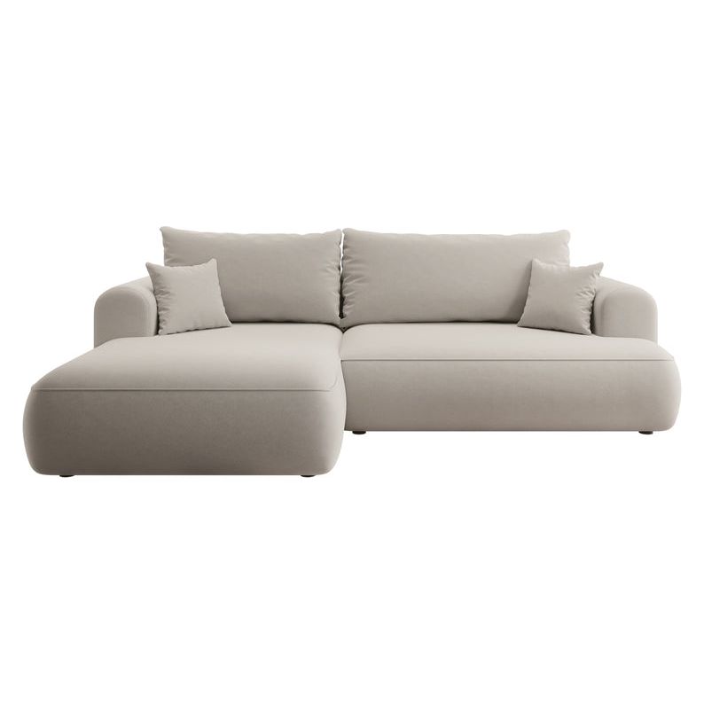 Kampinė sofa OVO, kreminės spalvos, su miegamąja funkcija, aksomas