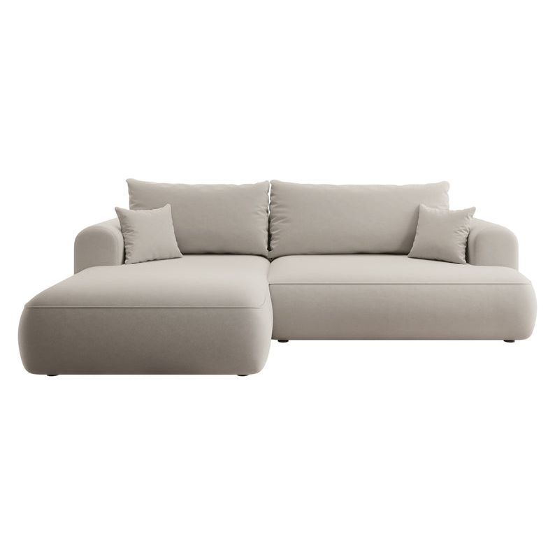 Kampinė sofa lova OVO, kairė, kreminis aksomas