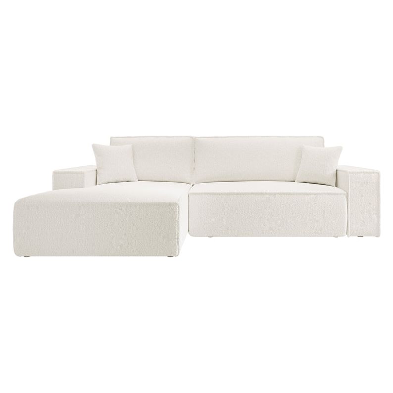 Kampinė sofa lova FERNANDO, kairė pusė, kreminė, boucle