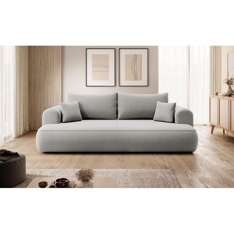 Trivietė Sofa OVO, su miegamąja funkcija, pilka spalva, aksomas