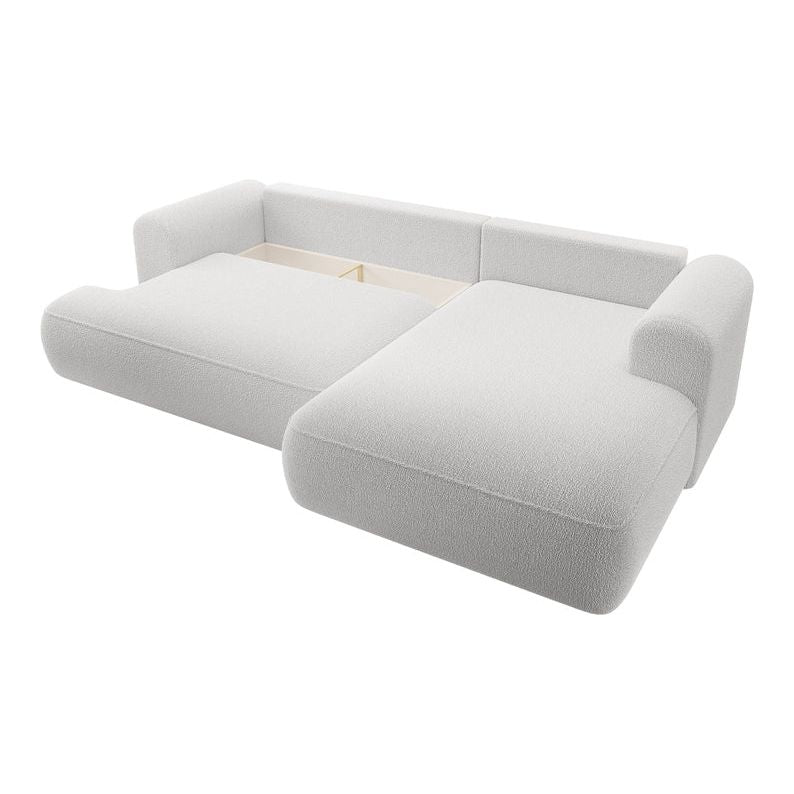 Corner sofa bed OVO, right, grey boucle