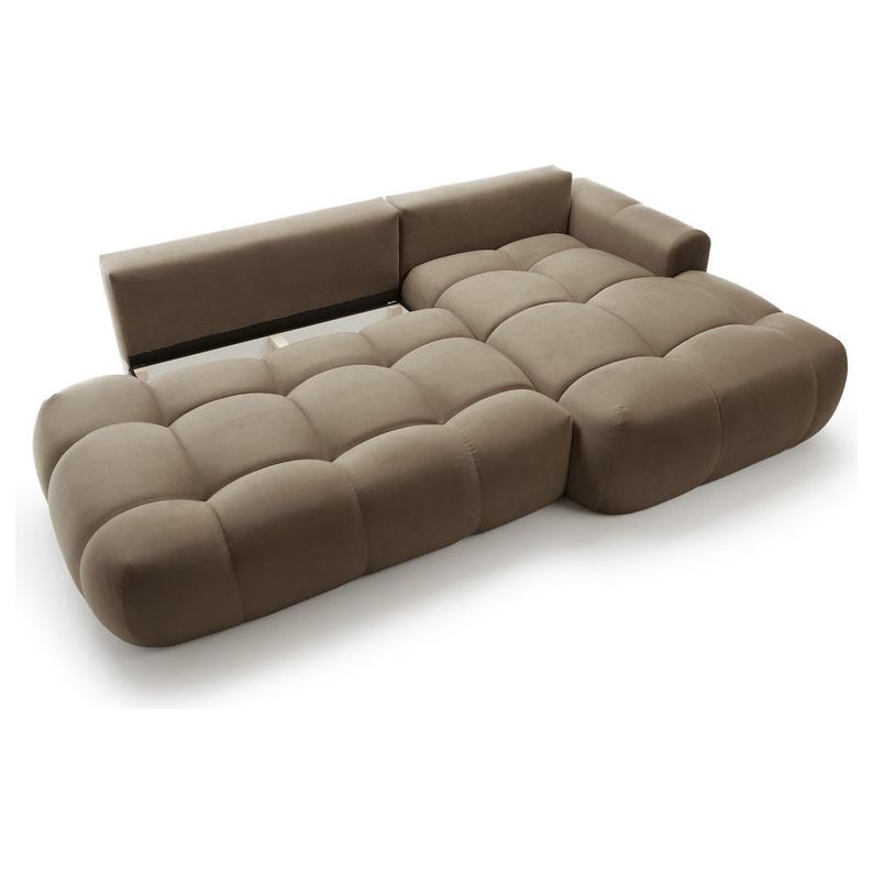 Kampinė sofa lova OMBO, dešinė, rudas aksomas