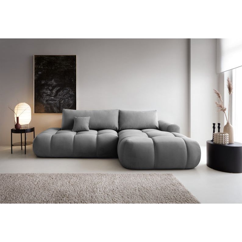 Kampinė sofa lova OMBO, dešinė, pilkas aksomas