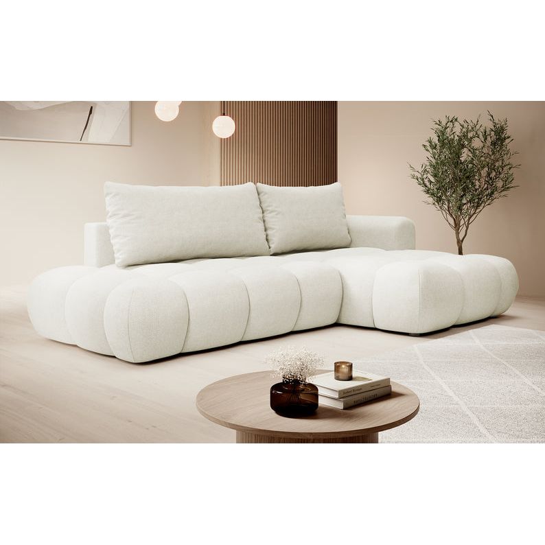 Kampinė sofa lova OMBO, dešinė, natūrali