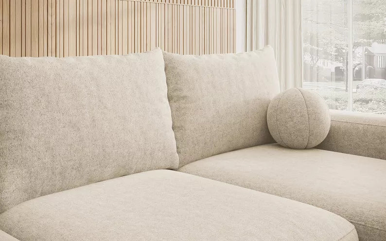Kampinė sofa CARNOS, bežinės spalvos šenilas
