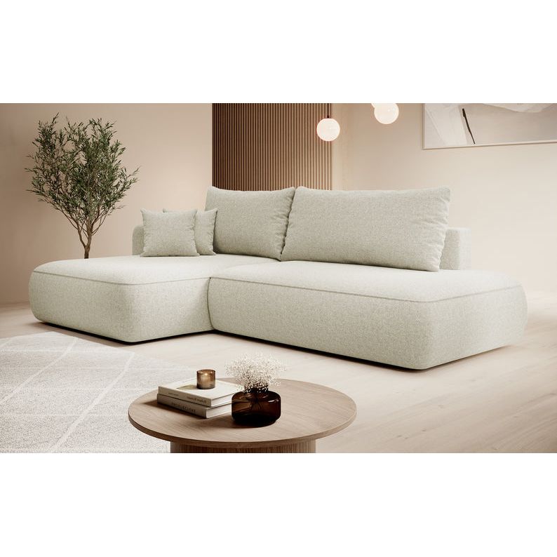 Kampinė sofa lova  FOGA, kairė pusė, šviesi smėlio spalva