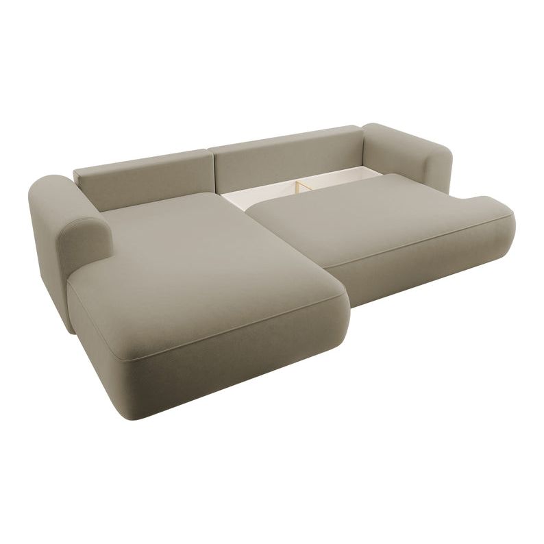 Kampinė sofa lova OVO, kairė, smėlinis aksomas
