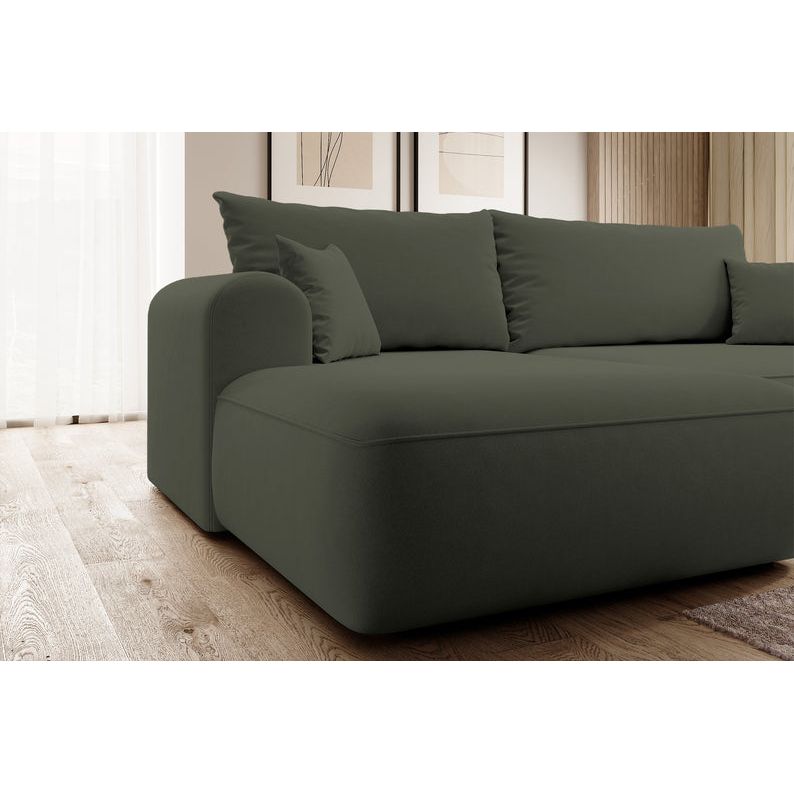 Kampinė sofa lova OVO, kairė, alyvuogių aksomas