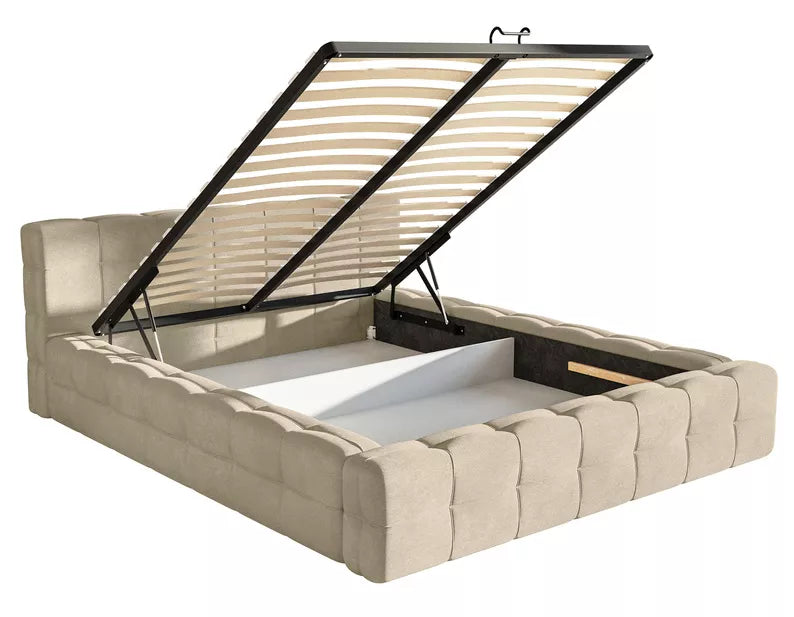 Bed JULIETTE, sand, with bedding storage
