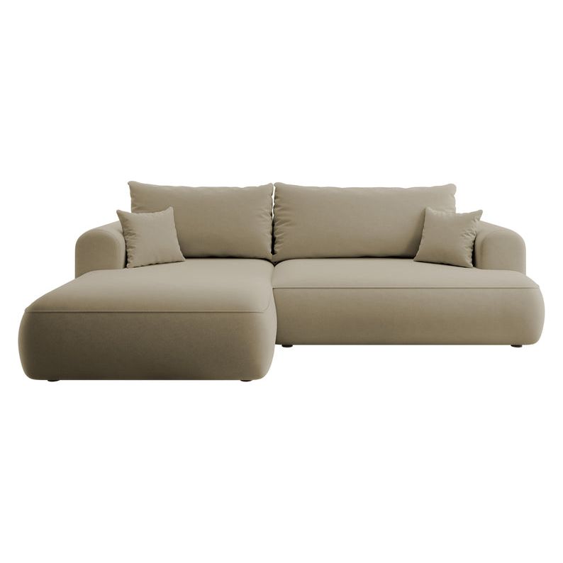 Kampinė sofa OVO, smėlio spalvos, su miegamąja funkcija, aksomas
