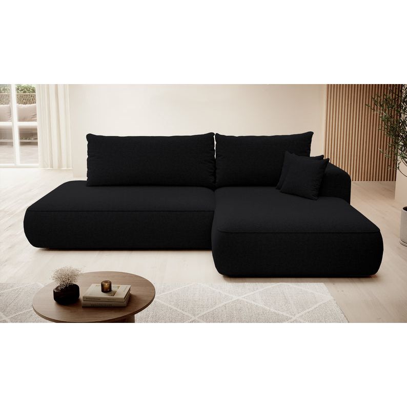 Kampinė sofa lova FOGA, dešinė pusė, juoda spalva