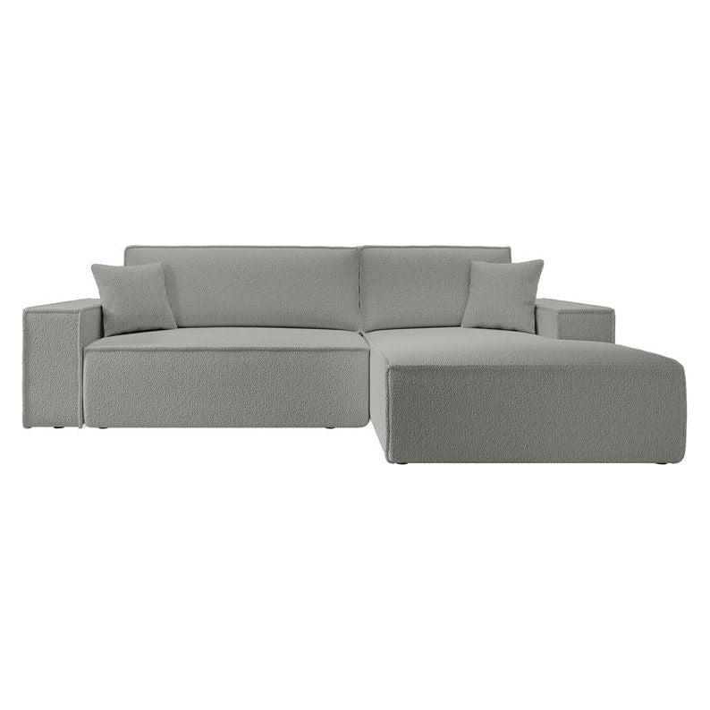 Corner sofa bed FERNANDO, right-hand side, grey, boucle