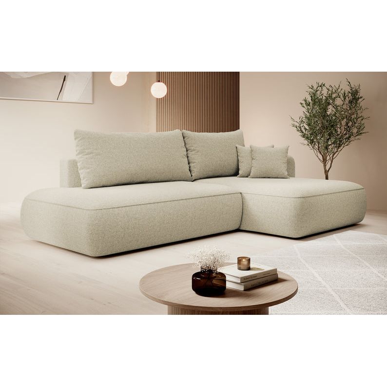 Kampinė sofa lova  FOGA, dešinė pusė, smėlio spalva
