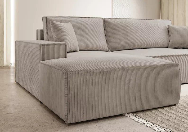 Kampinė sofa Fernando, štruksinis audinys, smėlinė spalva