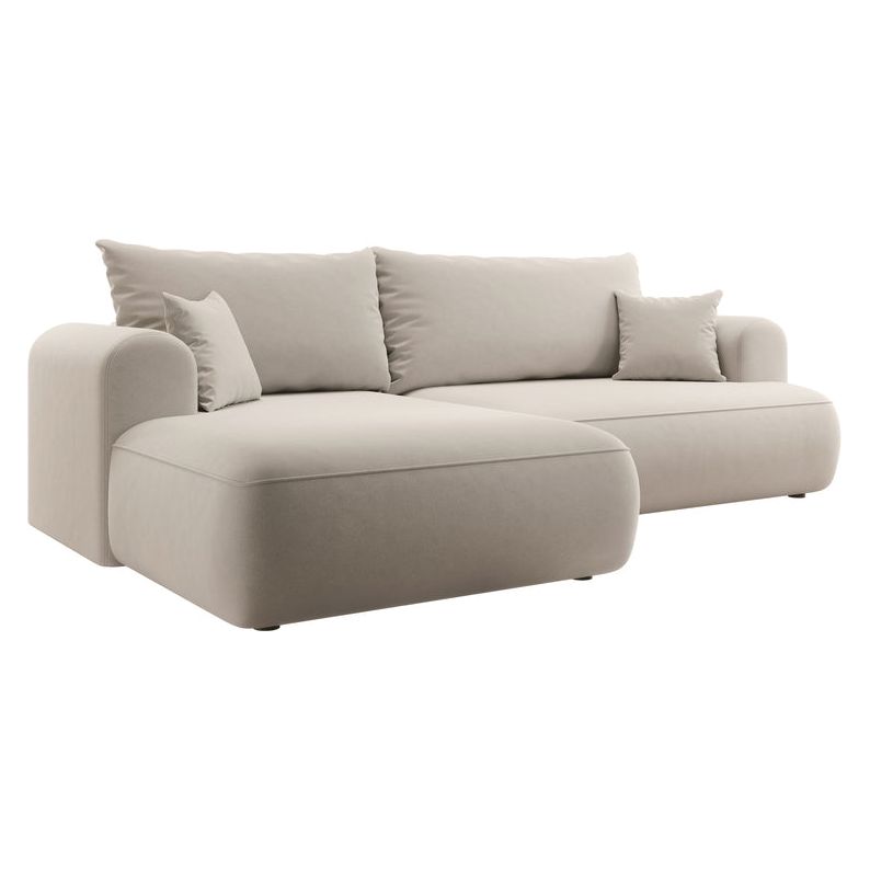 Kampinė sofa lova OVO, kairė, kreminis aksomas