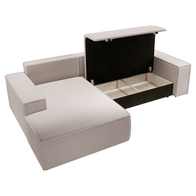 Kampinė sofa lova FERNANDO, kairė pusė, ruda, boucle