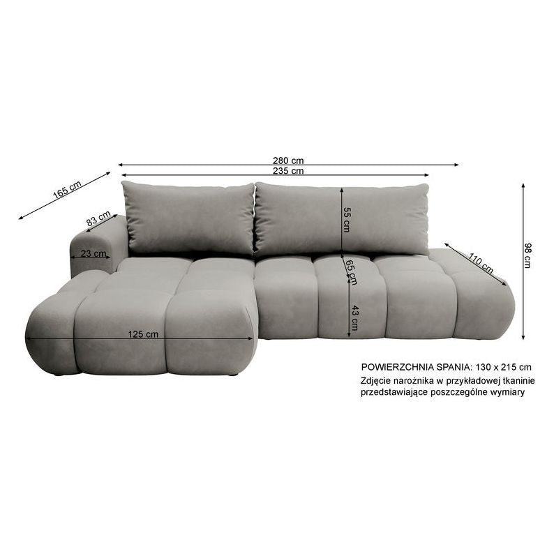 Kampinė sofa lova OMBO, kairė pusė, vario aksomas