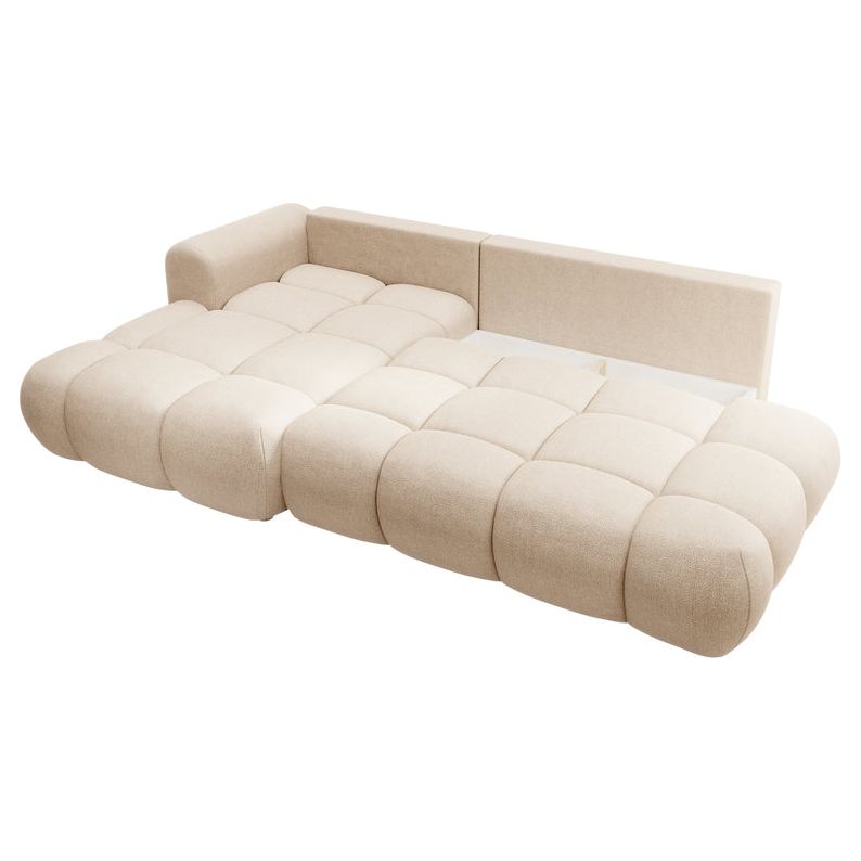 Kampinė sofa OMBO, kairė pusė, smėlio spalvos, su miegamąja funkcija