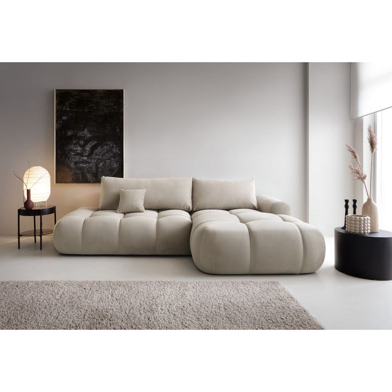 Kampinė sofa lova OMBO, dešinė, pilkai smėlio aksomas